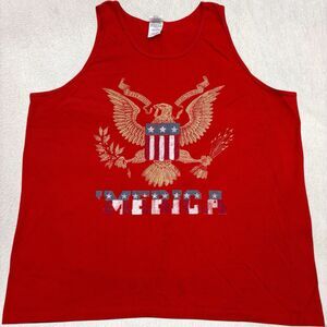 VINTAGE Eagle American Flag Red Muscle Tank T Shirt Mens XL Cotton Patriotic